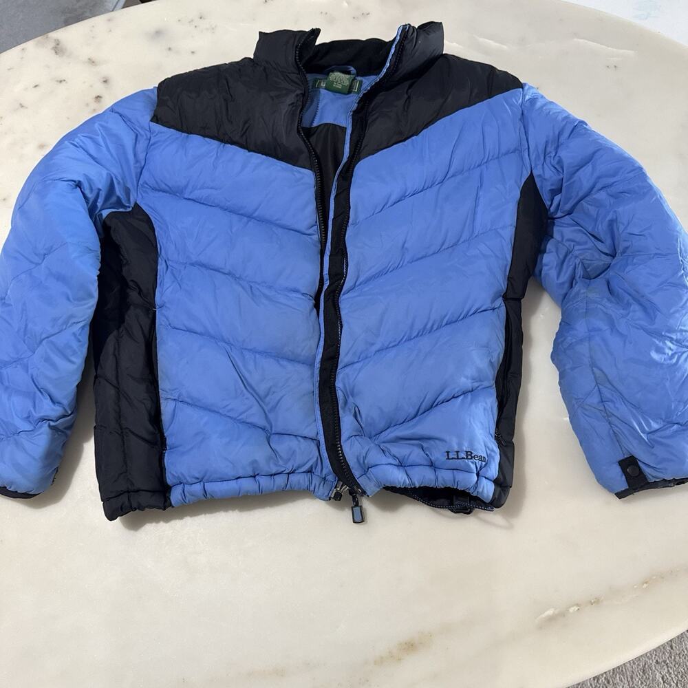 L.L. Bean Women XL Goose Down Puffer Jacket 85% Down Fill Blue Black Winter Coat